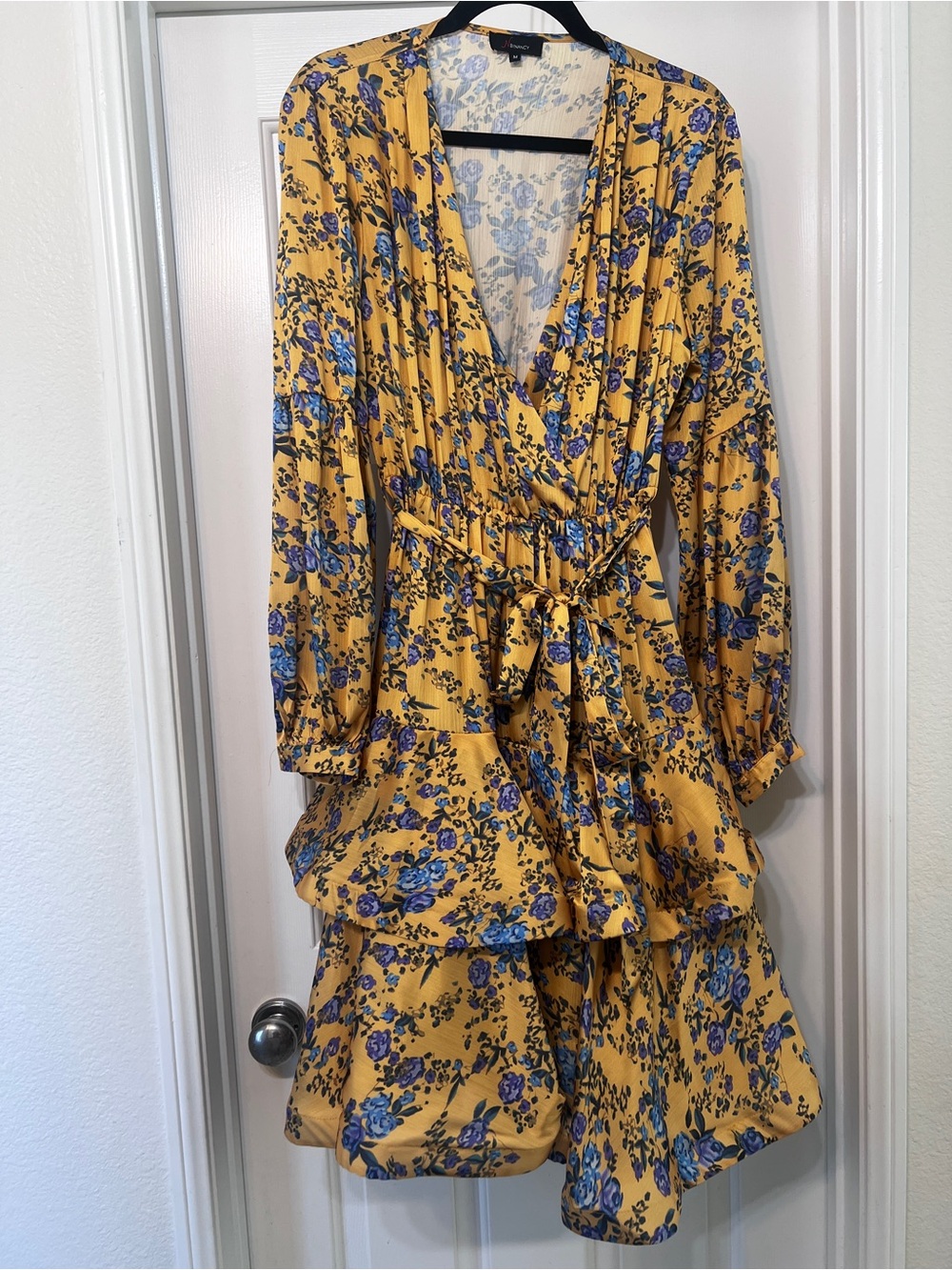 yellow purple garden formal dress